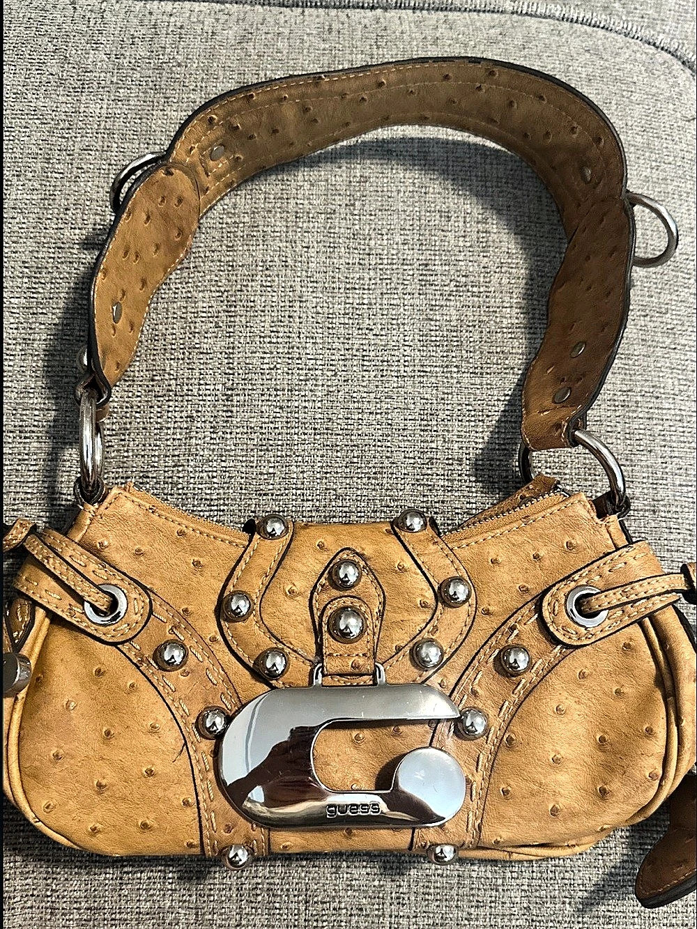 Guess Vintage Y2K Faux Ostrich Shoulder Bag Brown